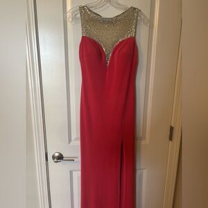 La Femme Red and Gold Prom Dress